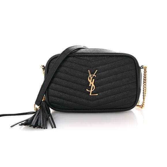 Saint Laurent Grain De Poudre Matelasse Monogram Mini Lou Camera Bag Black - Picture 12 of 12